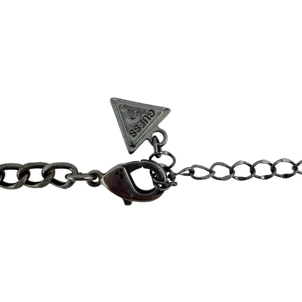 Guess Modern Rhinestone Pave Curved Bar Gunmetal Pendant 17